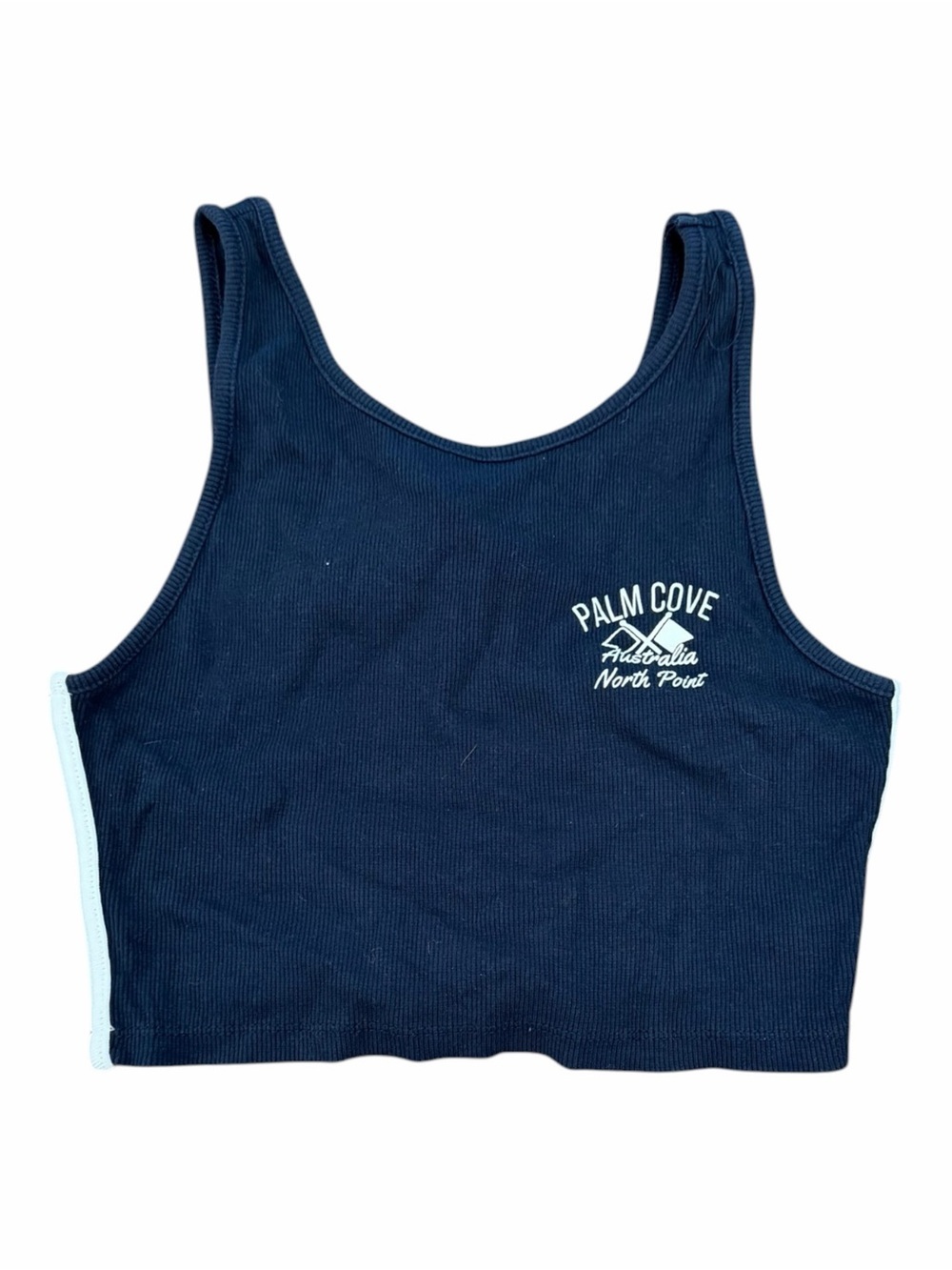 Zara Palm Cove Navy Ribbed Crop Tank with White Logo 11/12